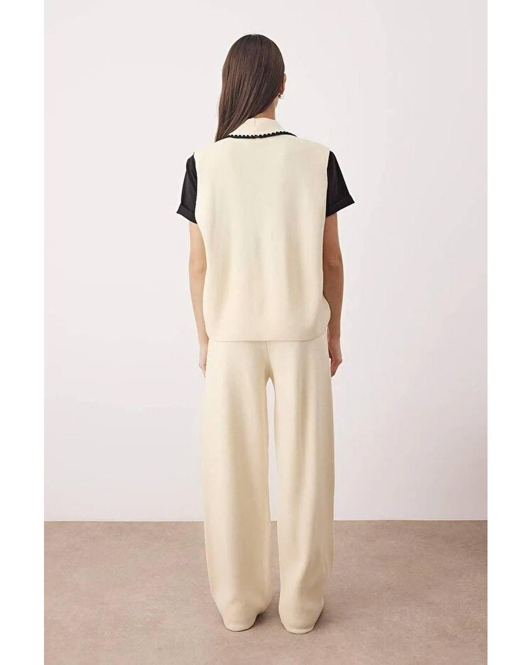 WOVCOR Natural 2-Piece Knit Vest & Wide Leg Trouser Co-Ord Set