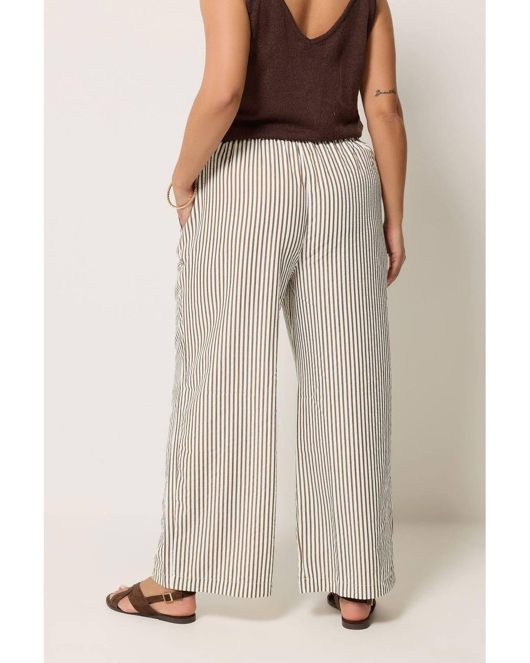 Yours Natural Stripe Wide Leg Trousers