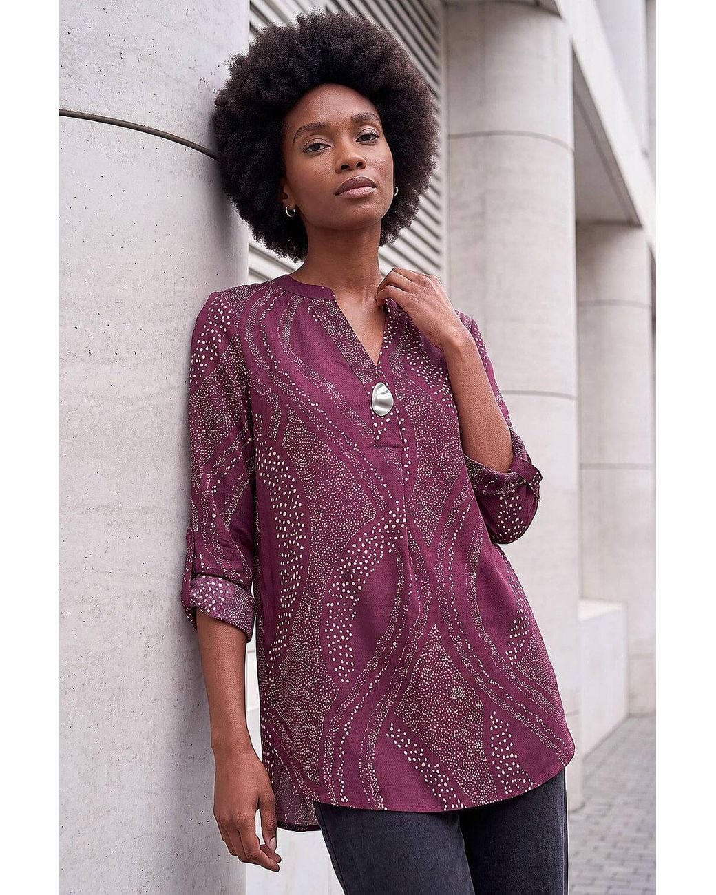 Roman Purple Spot Print Longline Top