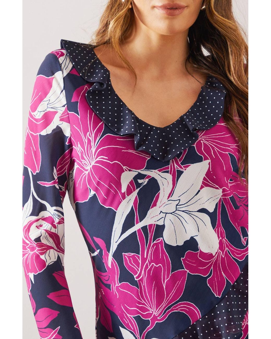 Wallis Pink Floral Mixed Print Ruffle Midi Dress