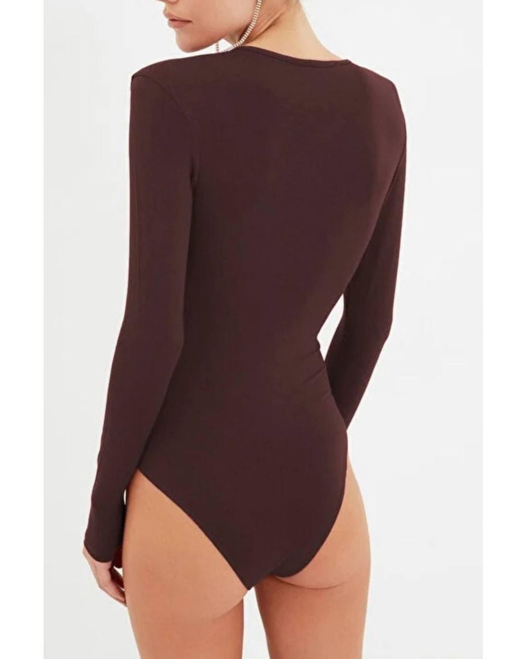 WOVCOR Black Deep V-Neck Long Sleeve Knit Bodysuit