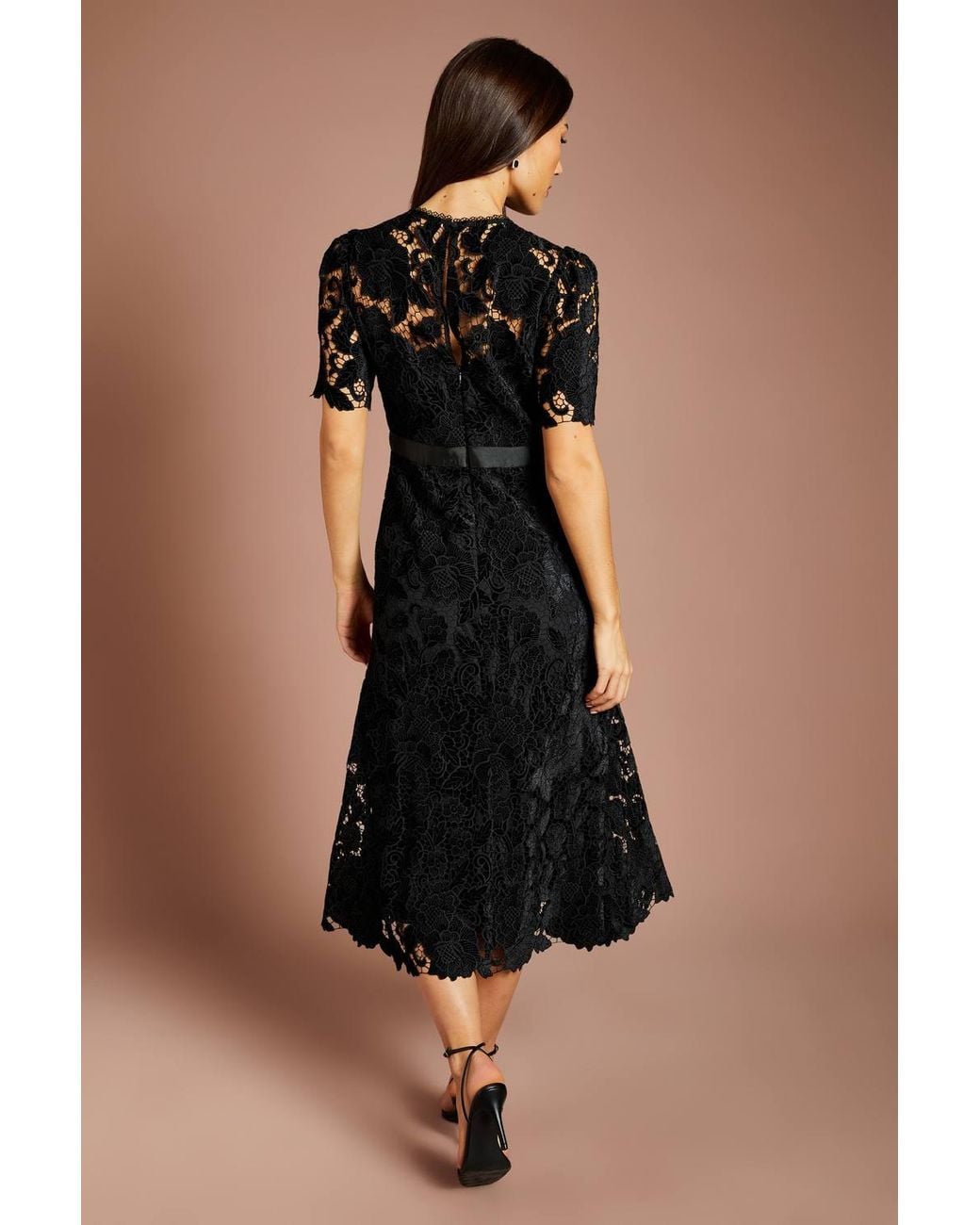Coast Blue Velvet Lace Midi Dress With Bow Belt