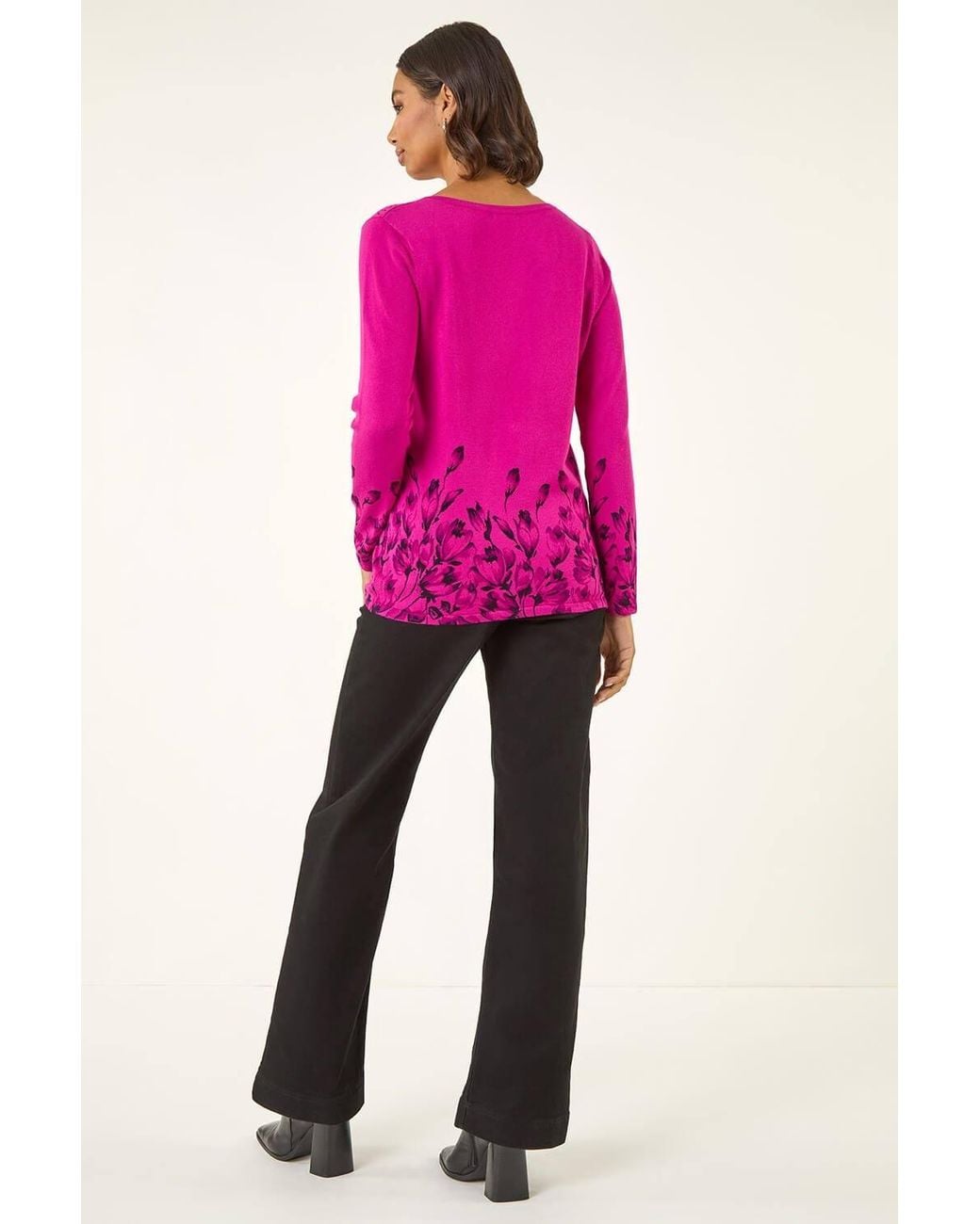 Roman Pink Embellished Floral Print Knit Jumper