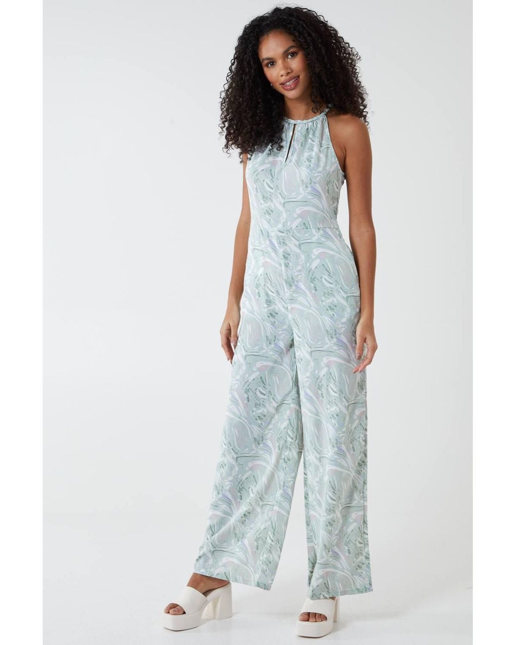 Blue Vanilla Blue Abstract Print Halterneck Culotte Jumpsuit