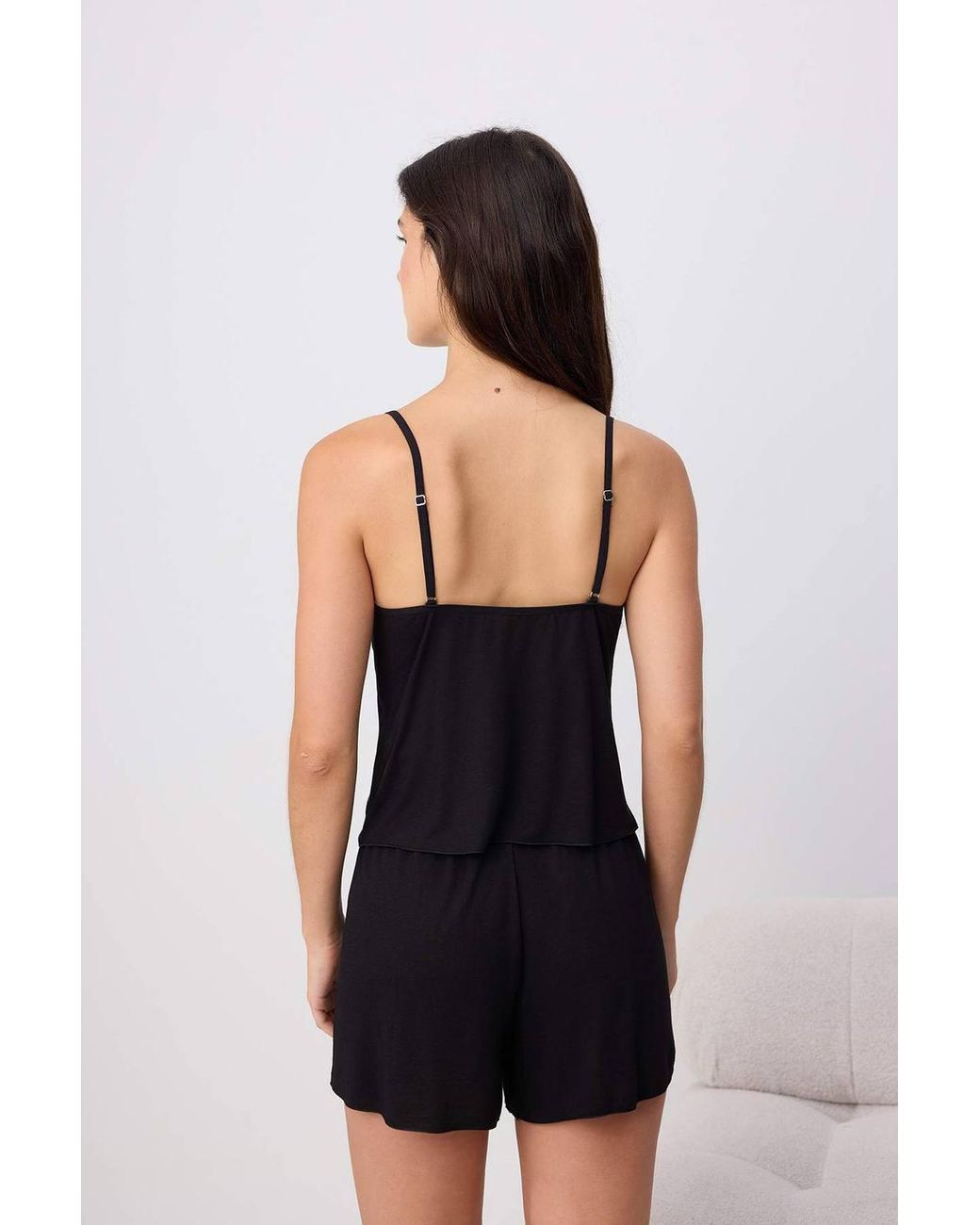 WOVCOR Black Lace Detail Four Piece Cami Pyjama Set