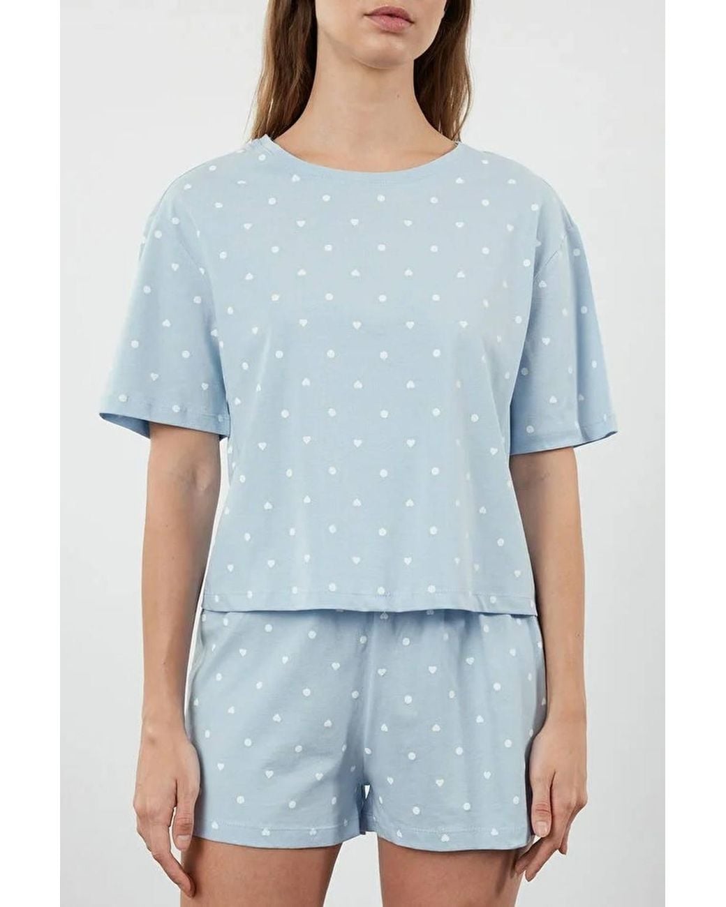 WOVCOR Blue Polka Dot & Heart Print Short Pyjama Set