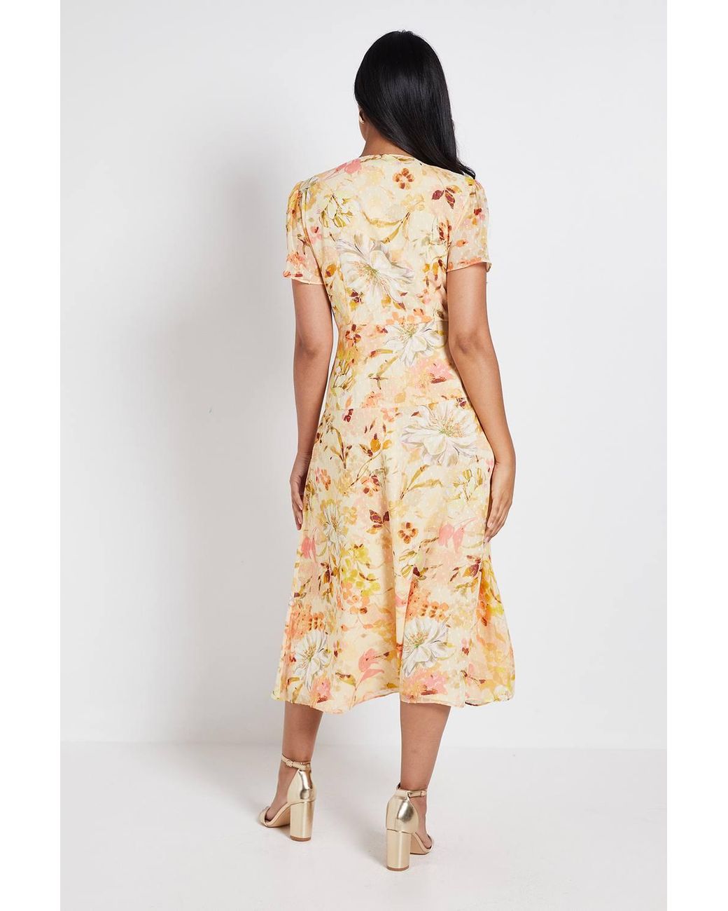 Wallis Natural Petite Floral Dobby Tie Front Midi Dress
