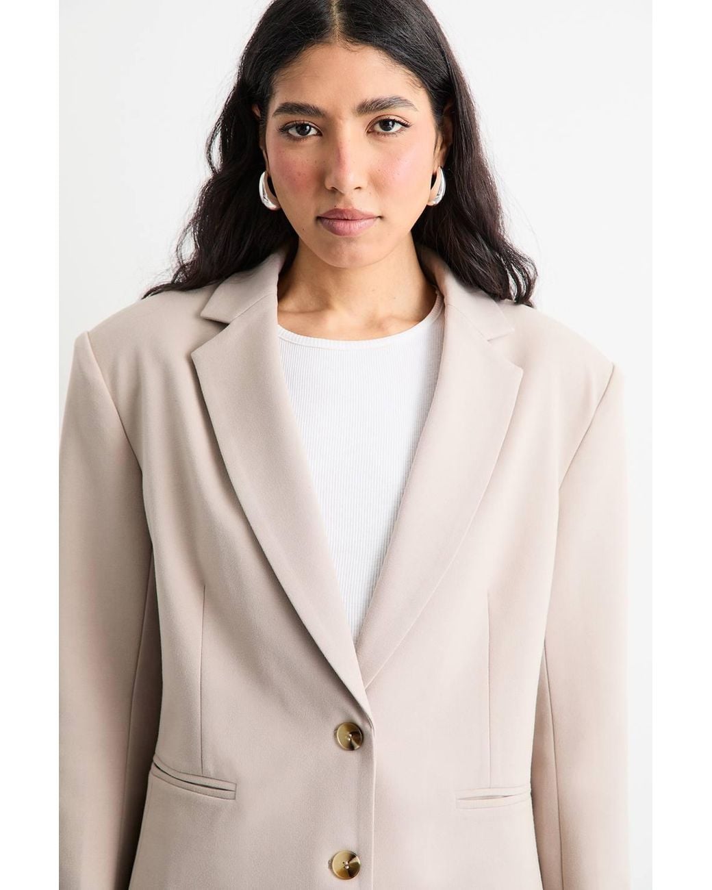 Warehouse Natural Oversized Single Breasted Blazer