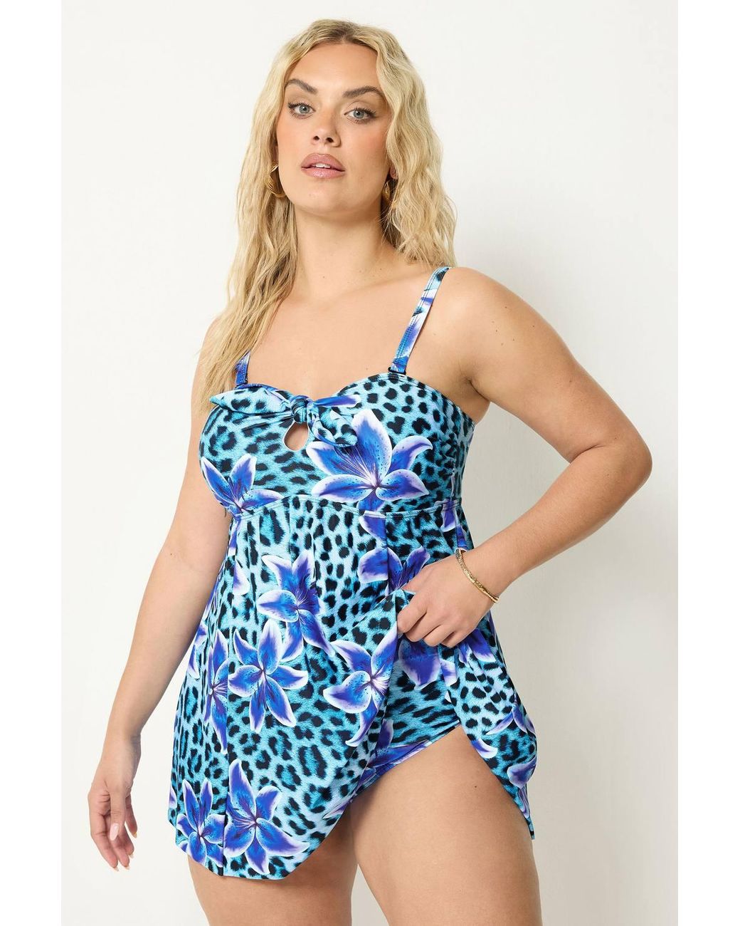 Yours Blue Animal Floral Tankini Top