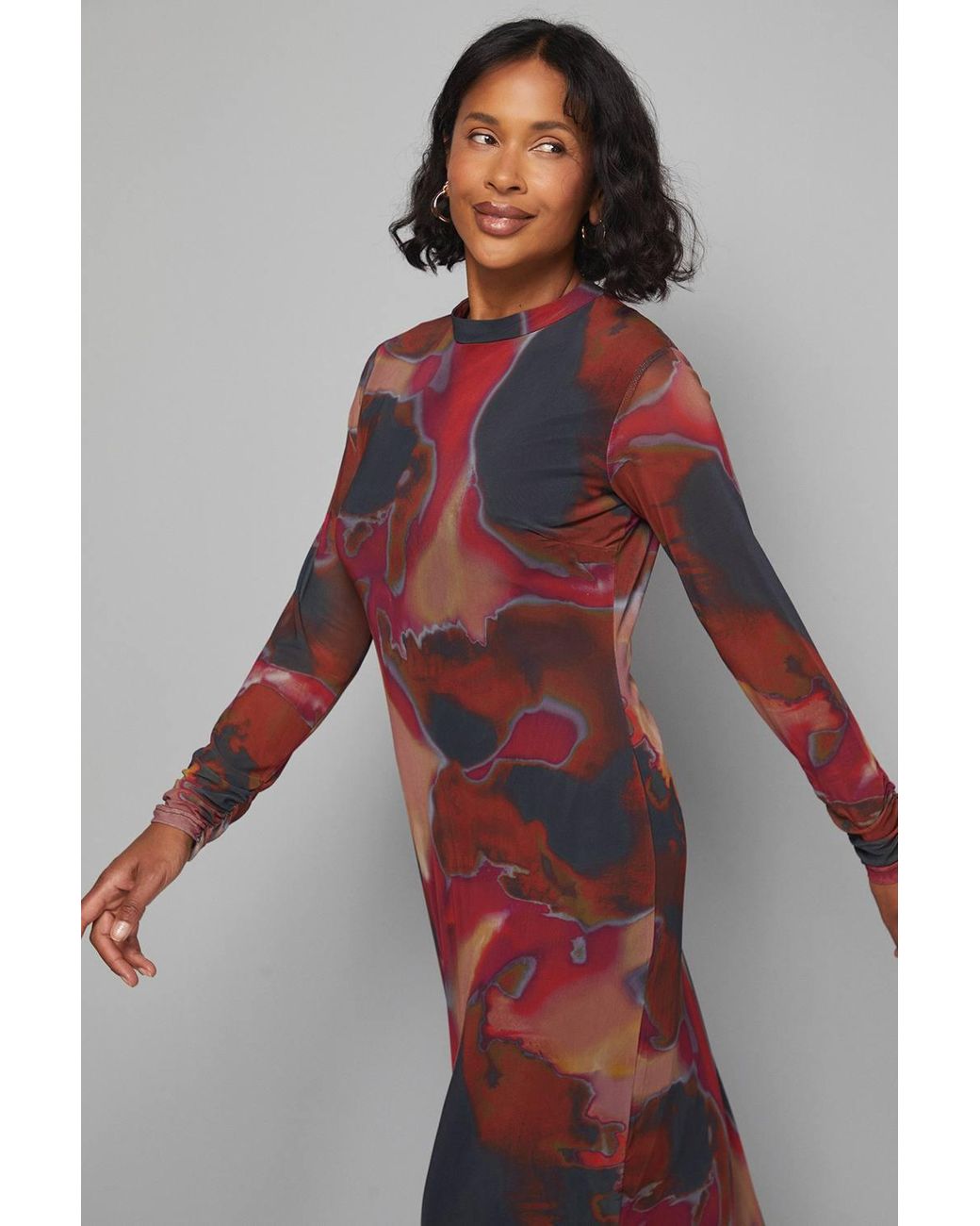 Wallis Black Abstract Mesh High Neck Midi Dress