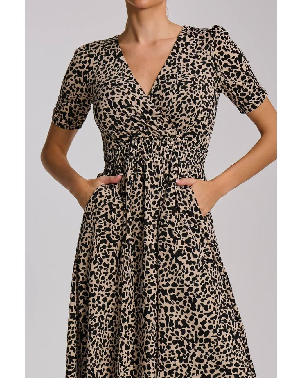 Jolie Moi Natural Short Sleeve Printed Jersey Midi Dress