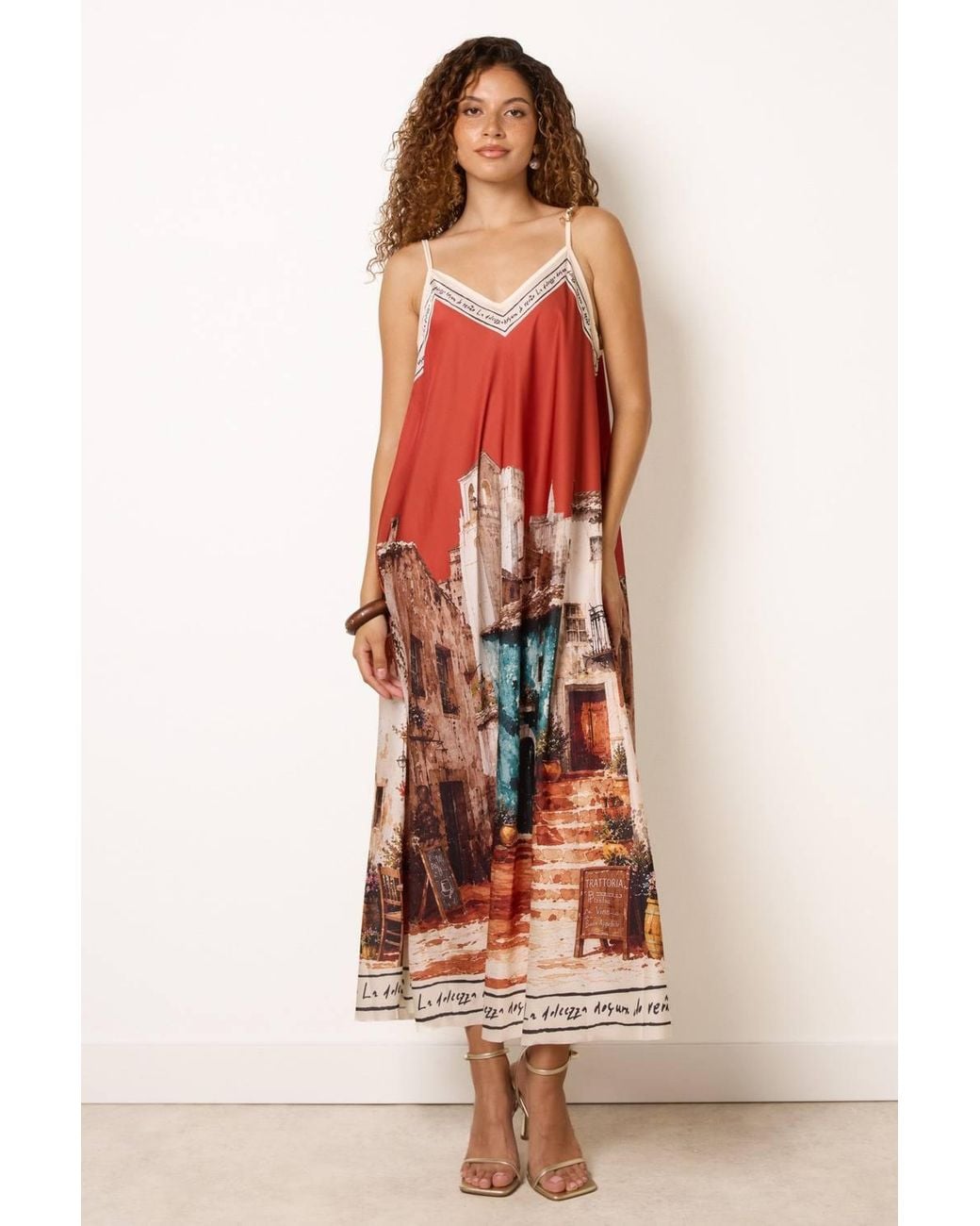 Blue Vanilla Red Strappy V-Neck Midi Dress