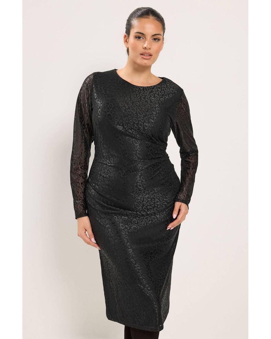 Yours Black Leopard Print Ruched Side Midi Dress