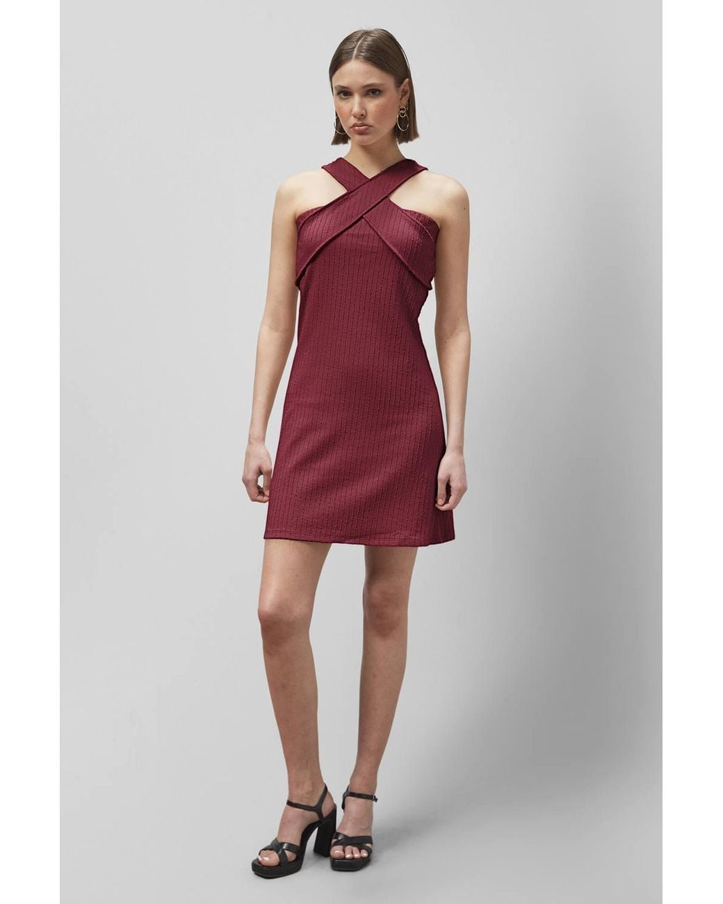Enorsia Red Cross Front Halter Neck Dress