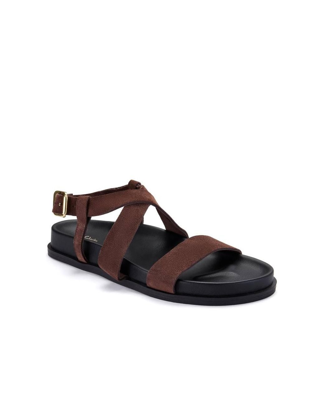 Clarks Brown Zarlea Strap Suede Flat Sandals