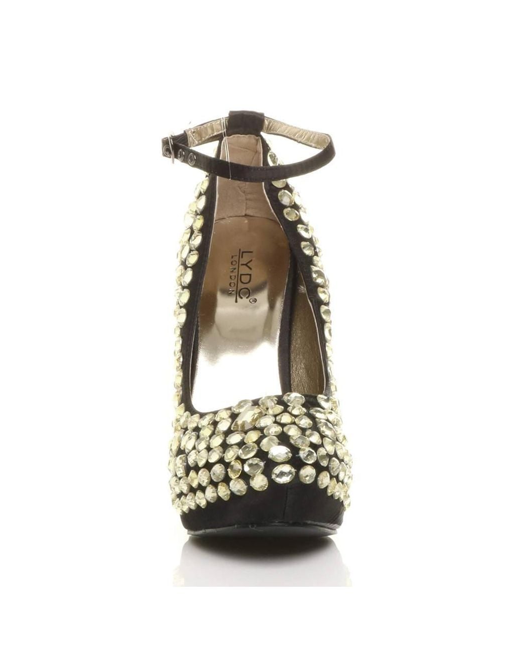 AJVANI Metallic High Heel Ankle Strap Gem Court Shoes