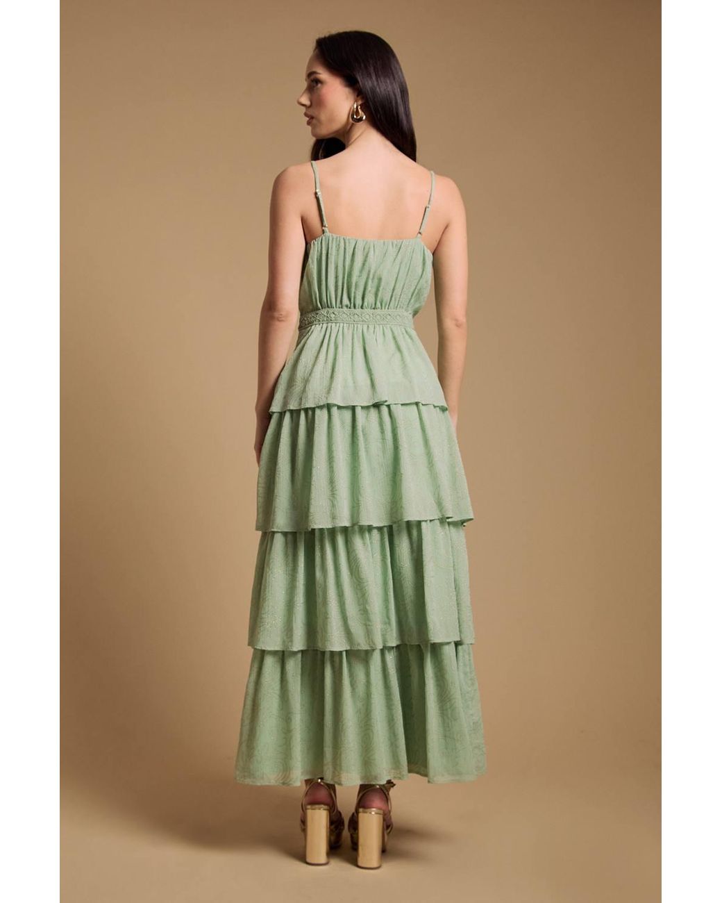 Oasis Green Strappy Tiered Frill Midaxi Dress