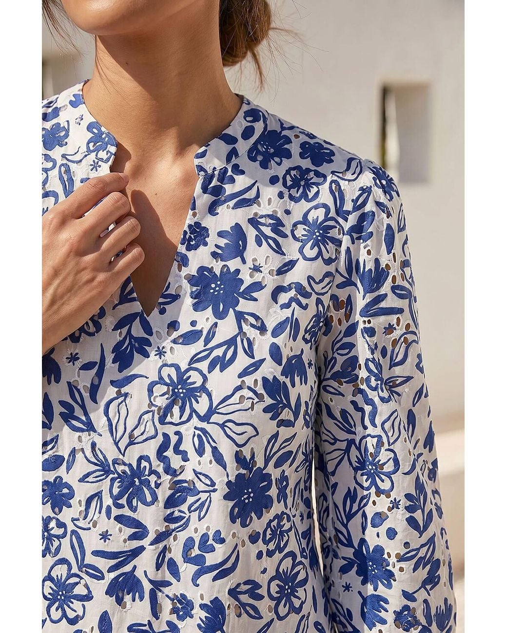 Roman Blue Floral Print V-Neck Shirt Dress