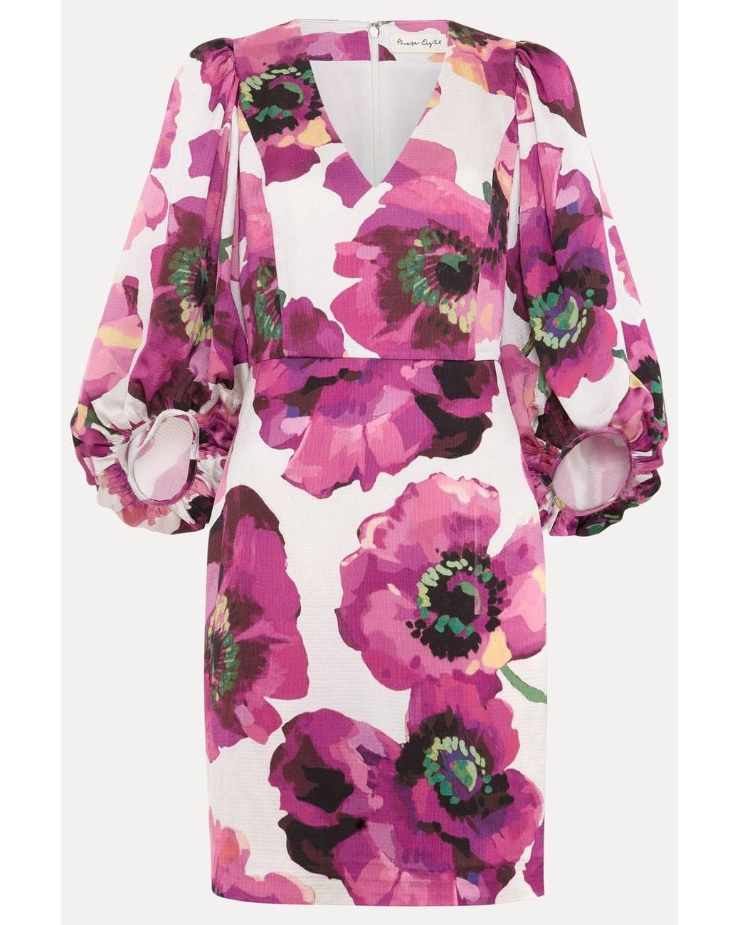 Phase Eight Pink Fiona Puff Sleeve V-Neck Dress