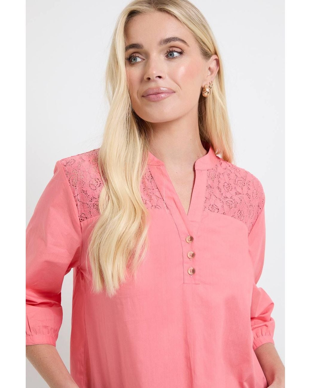 Wallis Pink Petite Cotton Lace Detail Shirt