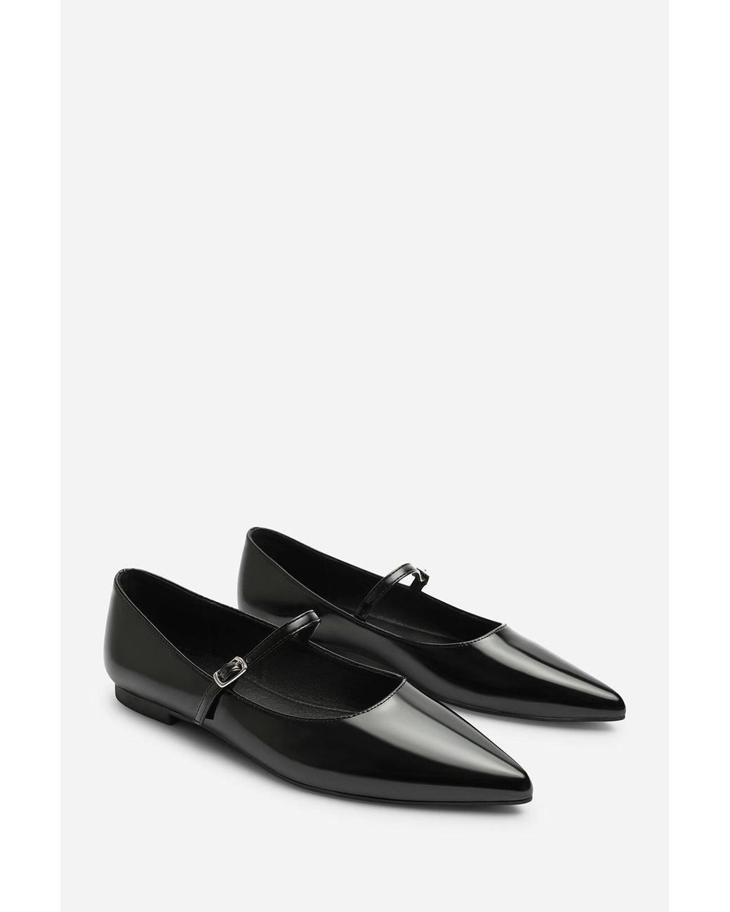 Where's That From Black Novalee Wide Fit Girl's School Shoe Pointed Toe Mary Jane Front Strap Ballet Flats