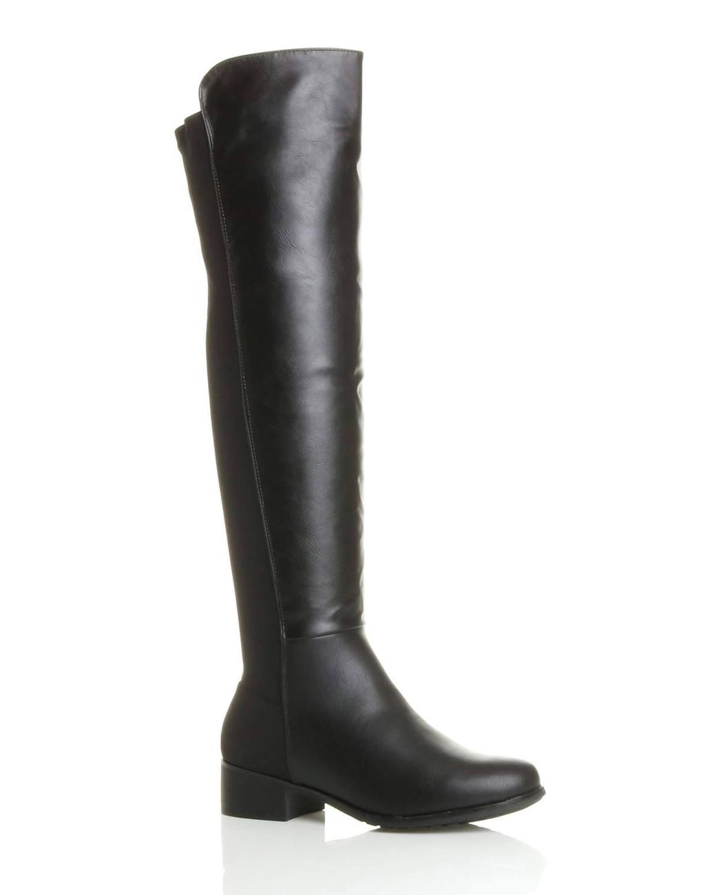 AJVANI Black Low Heel Elastic Zip Over The Knee Boots