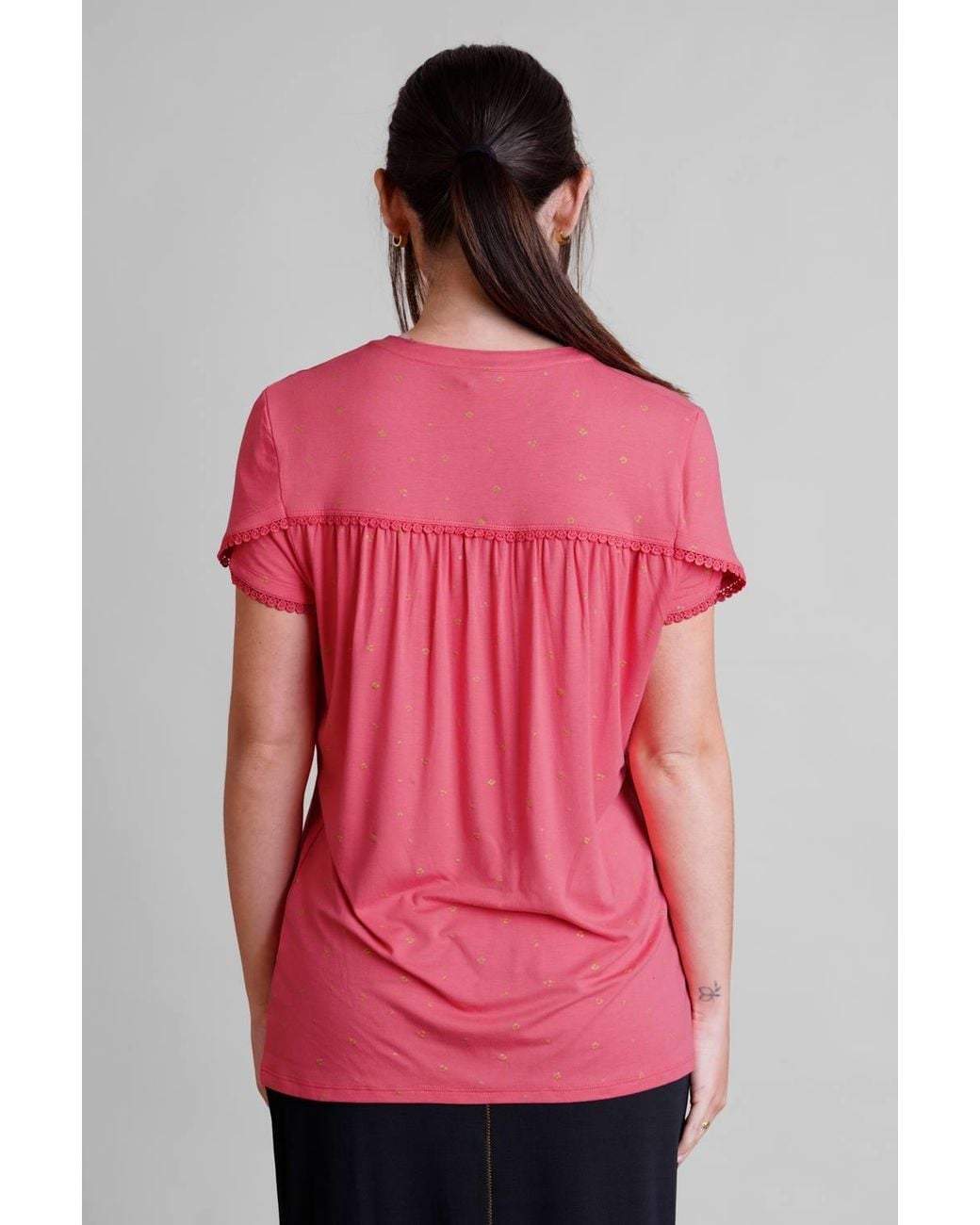 Enorsia Pink Golden Printed Cap Sleeve Jersey Tops