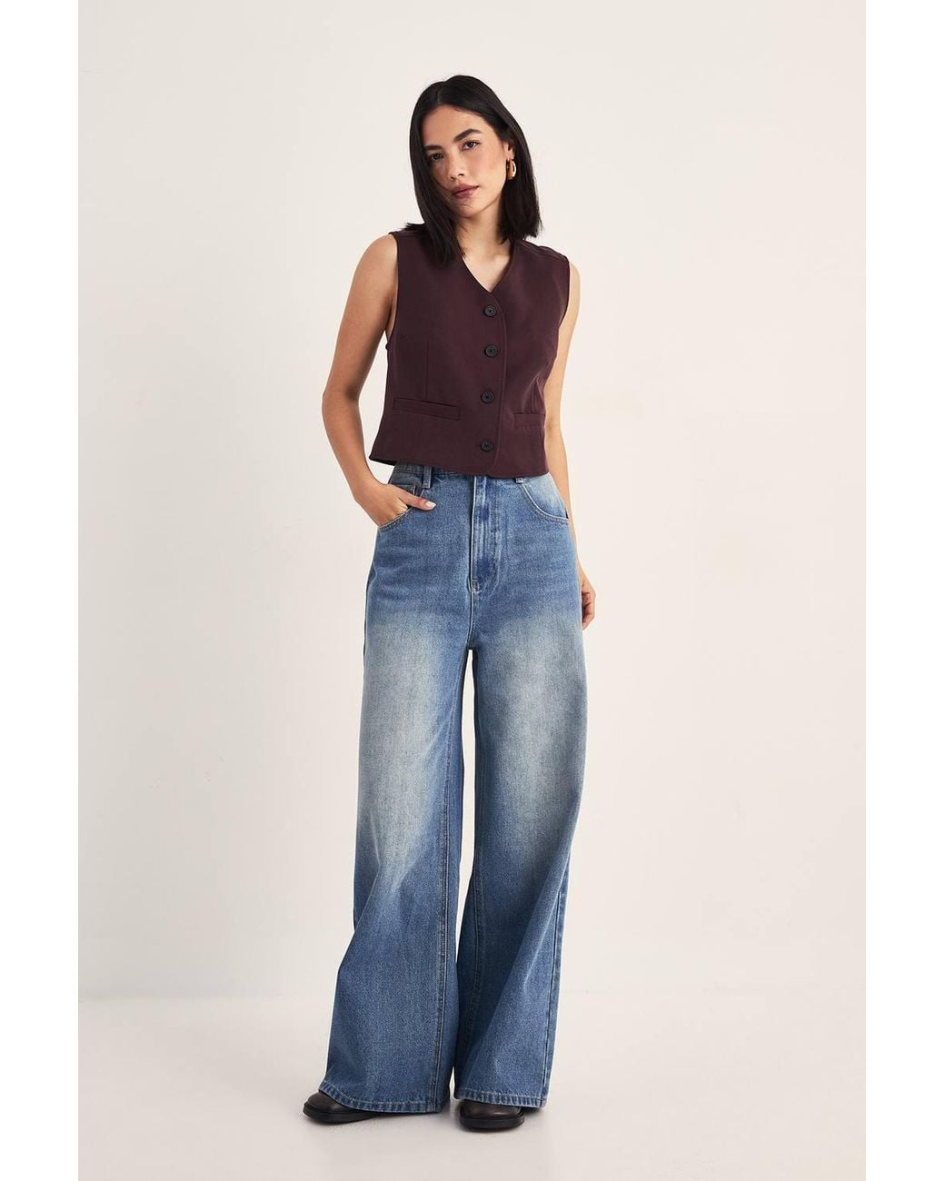 Nasty Gal Blue Tailored Boxy Button Through Waistcoat