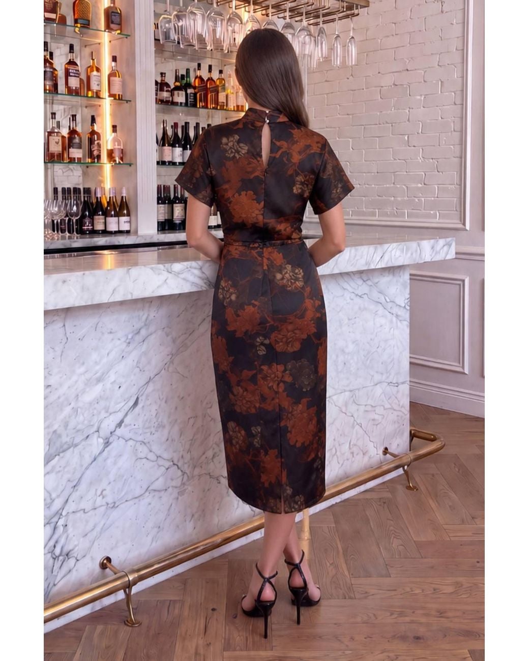 AX Paris Multicolor Multi Floral High Neck Buckle Detail Midi Dress