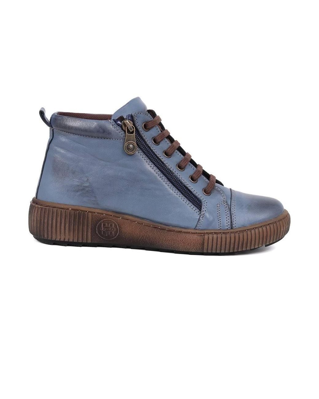 Pavers Blue Leather Lace-Up Boots