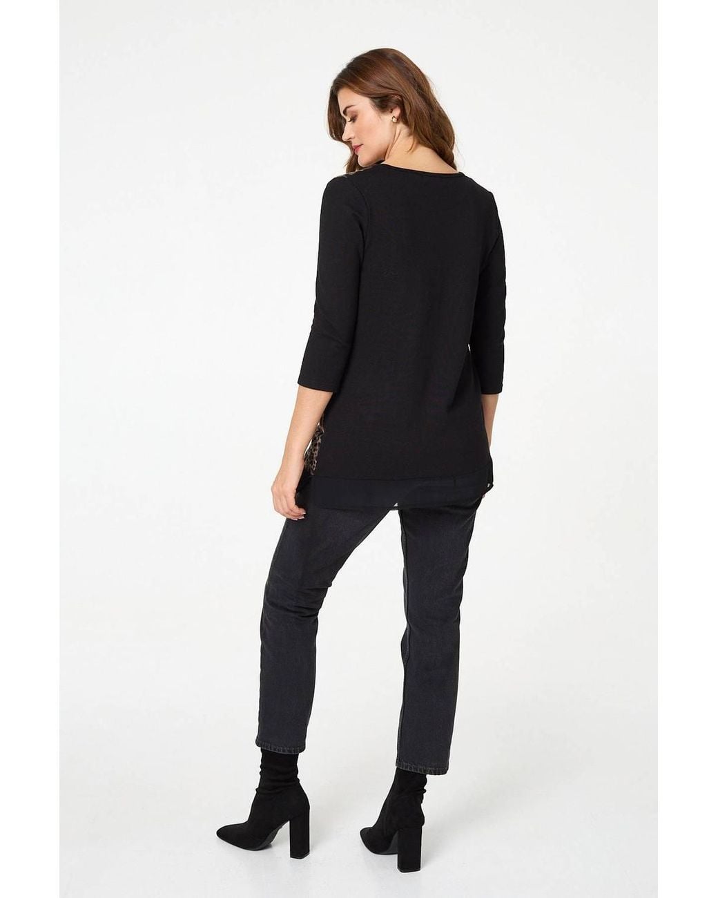 Izabel London Black Animal Print Asymmetric Tunic Top