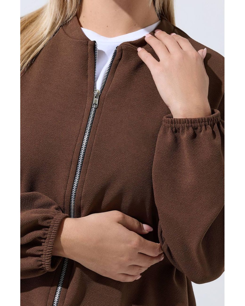 Yours Brown Zip Bomber Jacket