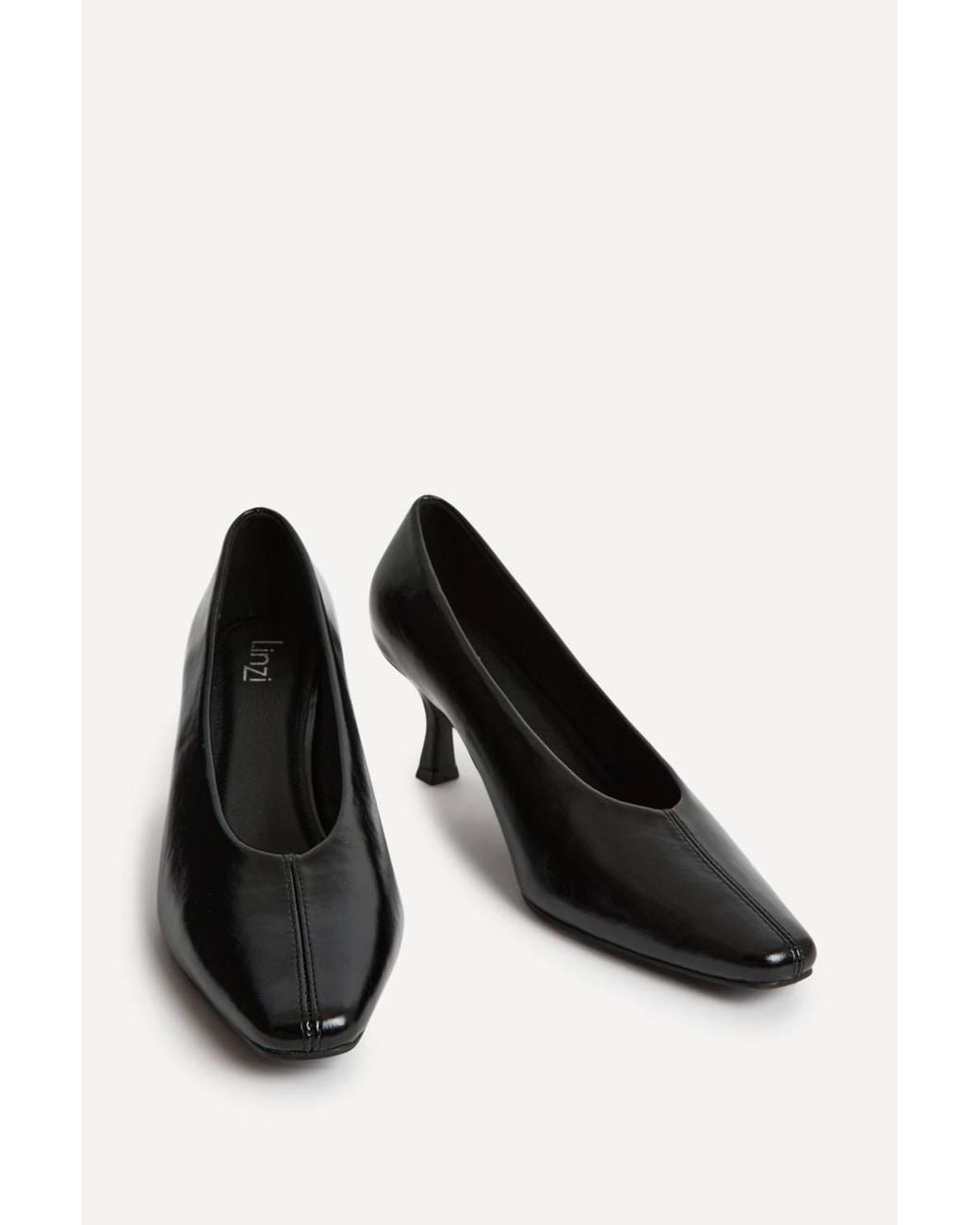 Linzi Black Delaney Faux Leather Square Toe Court Heels