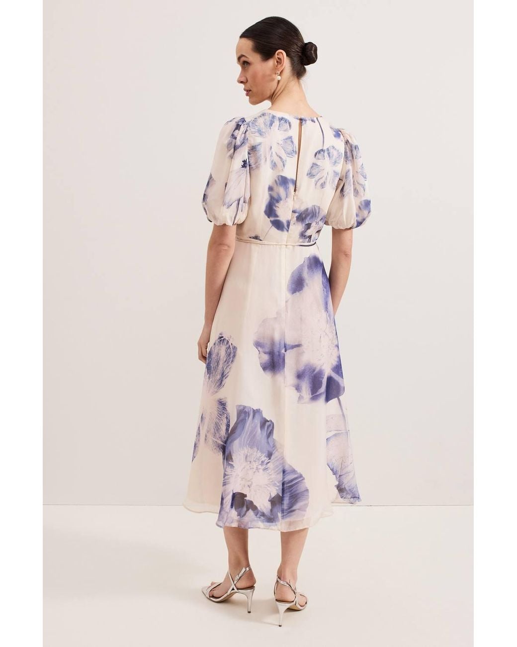 Phase Eight Pink Lizzie V-Neck Puff Sleeve Midi Dress