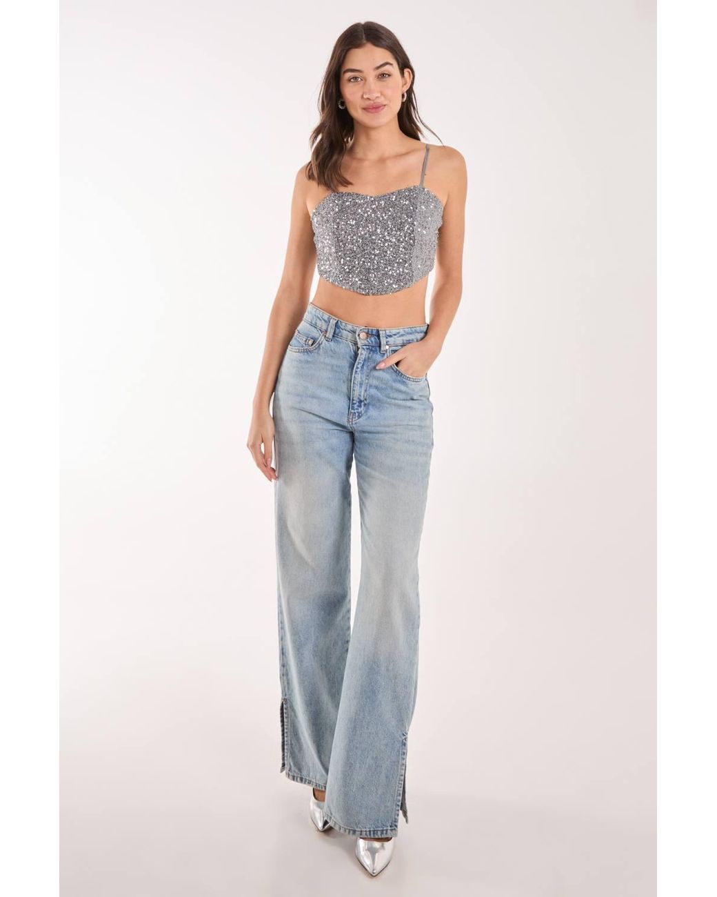 Pink Vanilla Gray Sequin Corset Top