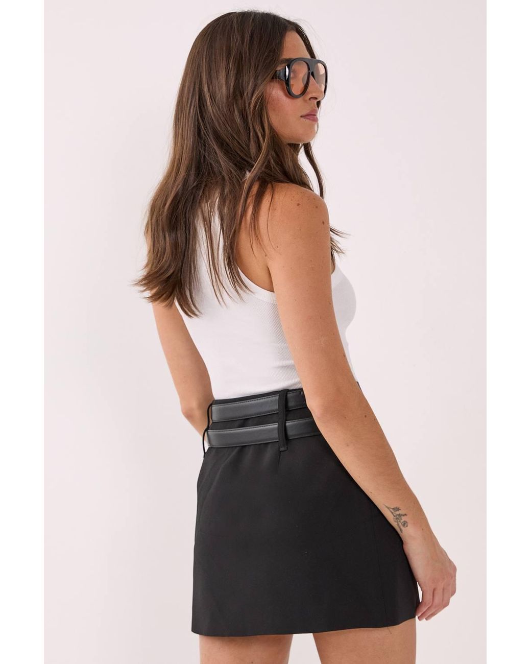 Nasty Gal Black Tailored Double Belted Mini Skirt