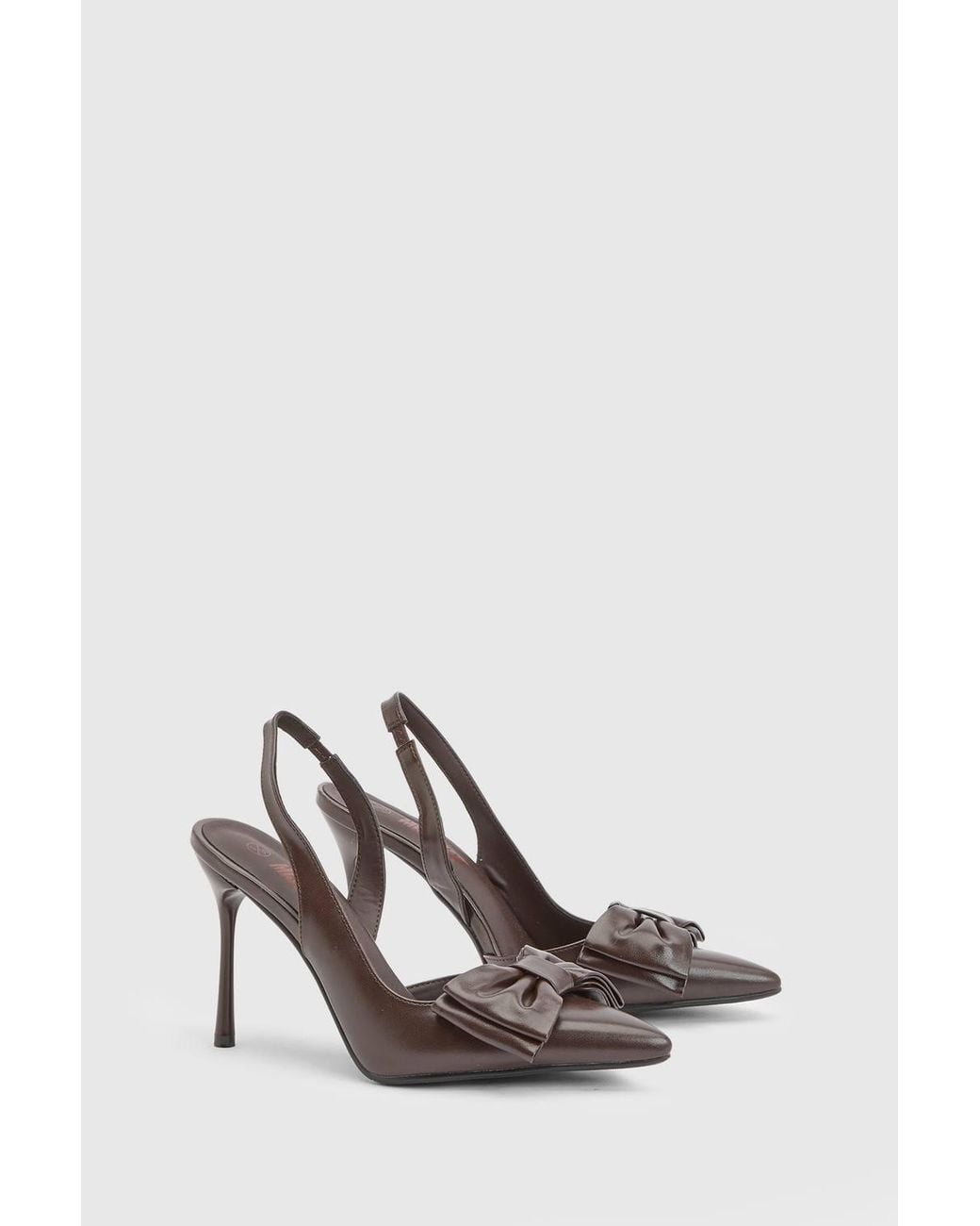 MissPap Brown Faux Leather Bow Detail High Stiletto Slingback Court Shoes