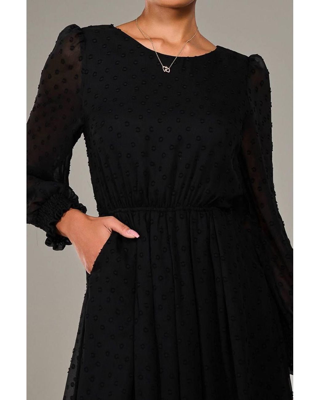 Jolie Moi Black Long Sleeve Chiffon Midaxi Dress