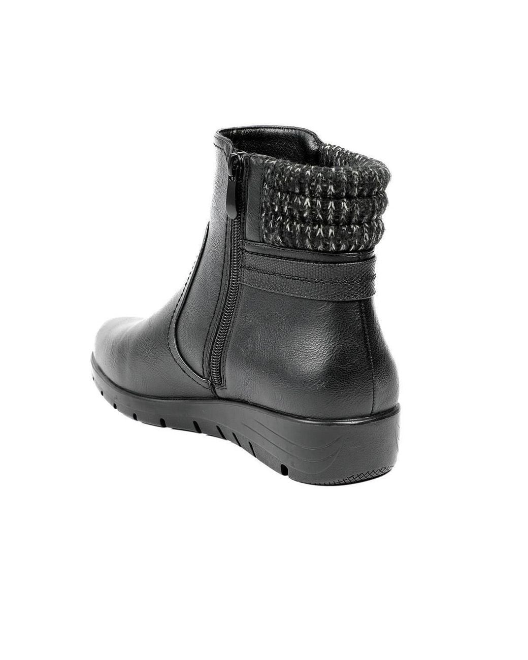 Pavers Black Smart Knitted Cuff Wedged Ankle Boots