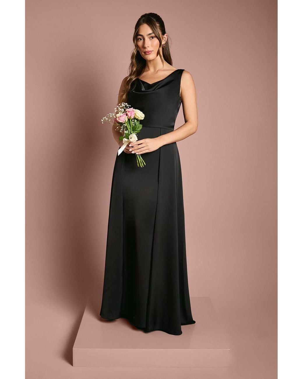 Coast Black Honoured Sleeveless Cowl Neck Satin Maxi Bridesmaid Dress