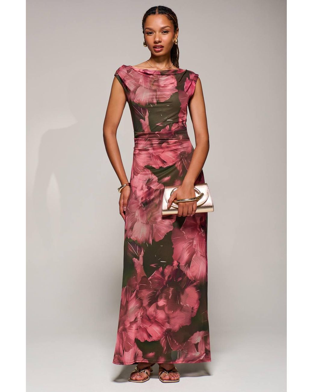 Jolie Moi Red Multiway Neckline Mesh Maxi Dress