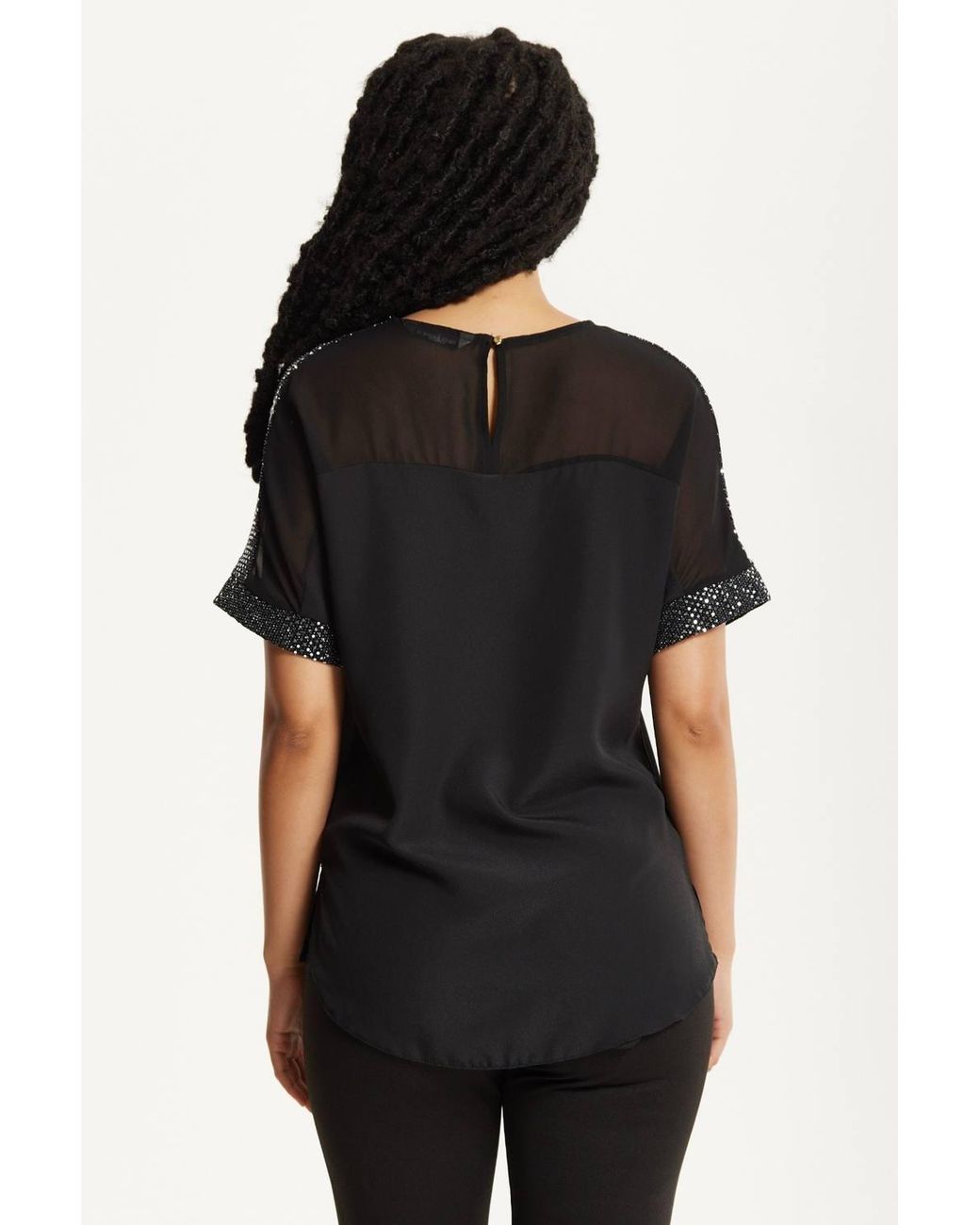Liquorish Black Sheer Sequin Trim Top