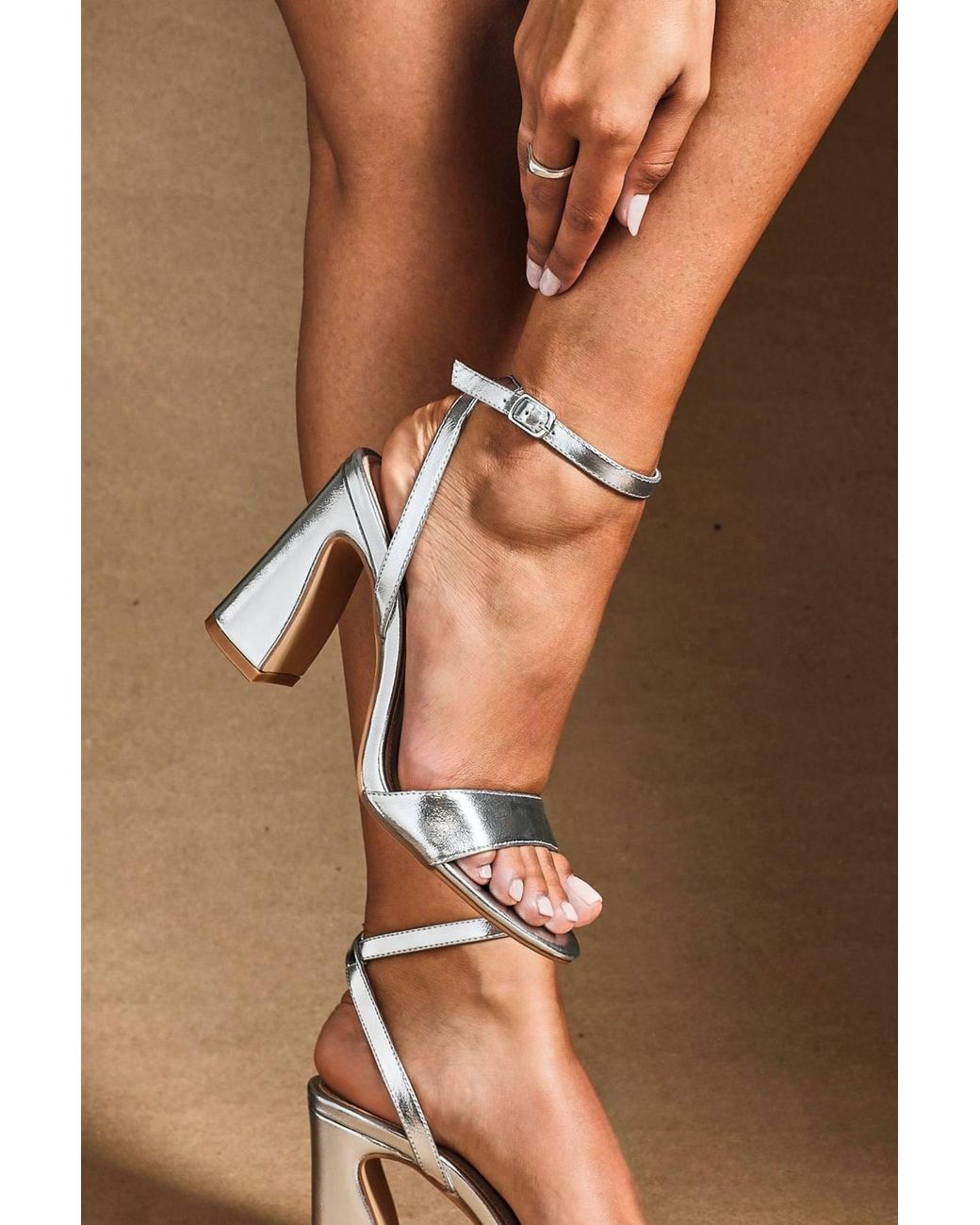 Linzi White Trance Faux Leather Block Heel