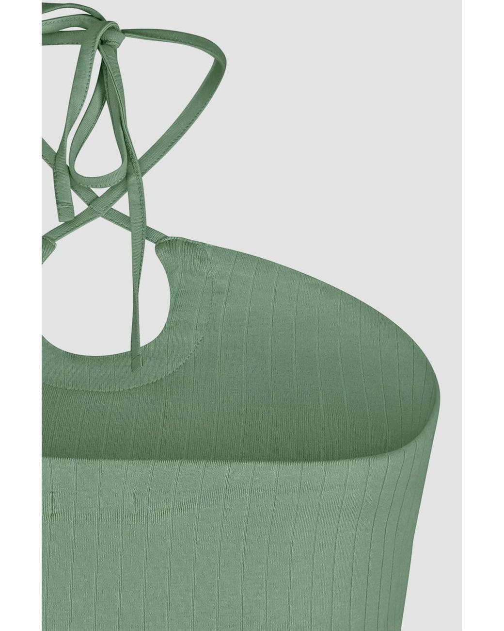 Enorsia Green Halter Neck Ribbed Cami Vest Top