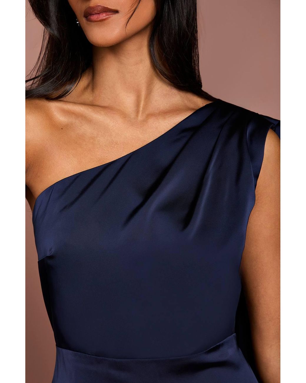 Coast Blue Honoured Petite Drape One Shoulder Satin Maxi Bridesmaid Dress
