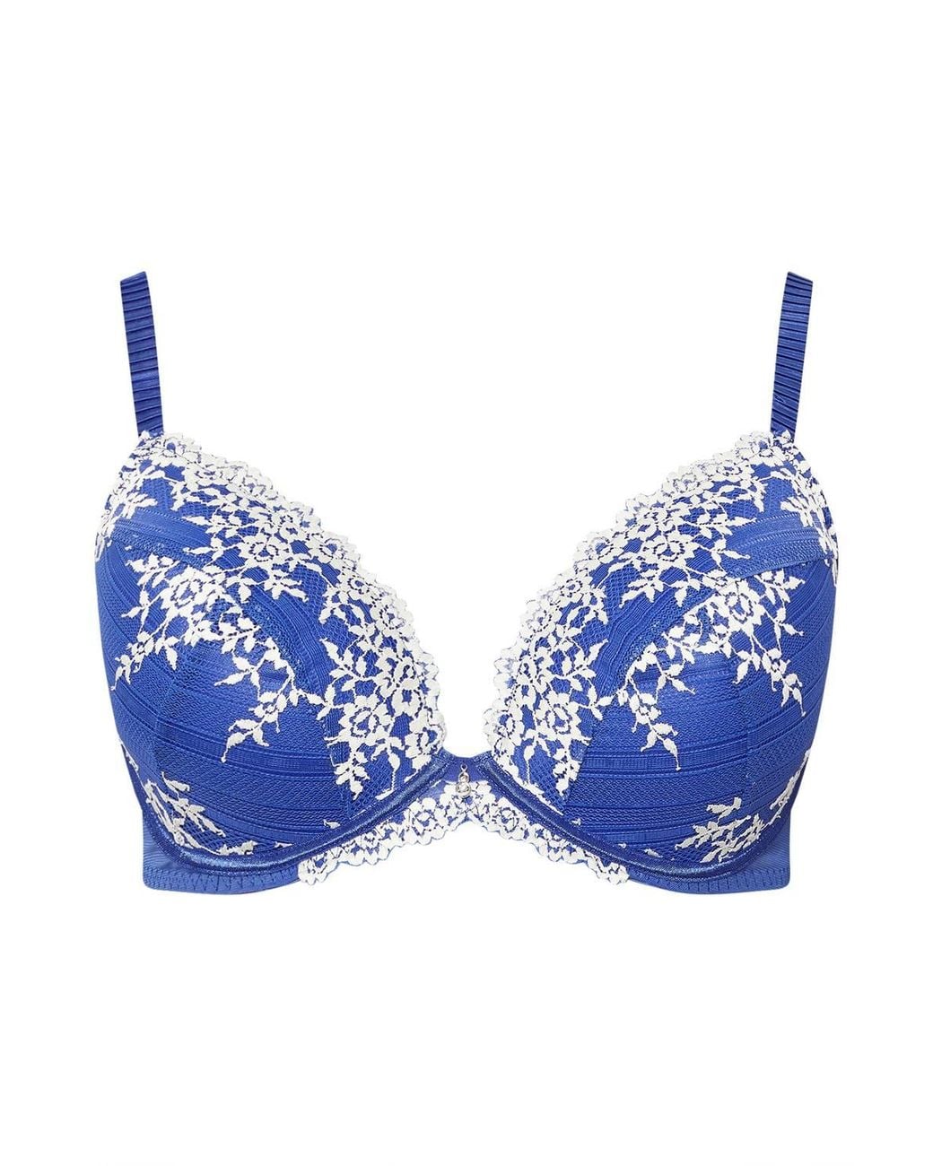 Yours Blue Floral Embroidered Plunge Bra