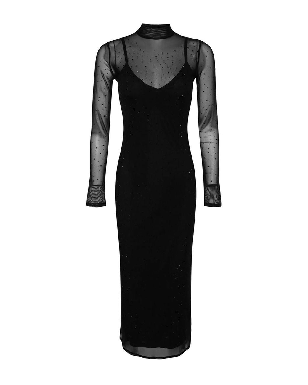 WOVCOR Black Tulle Evening Dress W/ Shiny Stone Detail