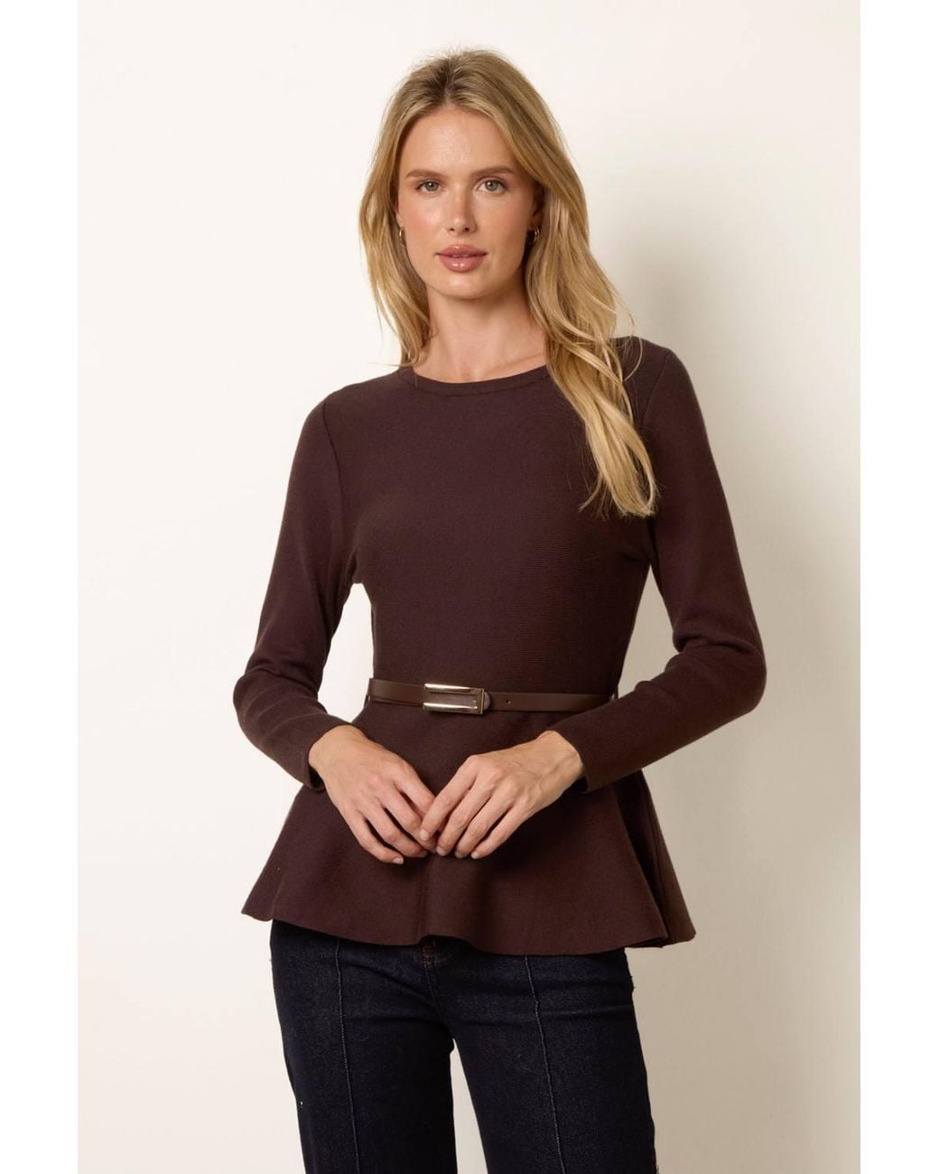 Blue Vanilla Brown Long Sleeve Round Neck Jumper