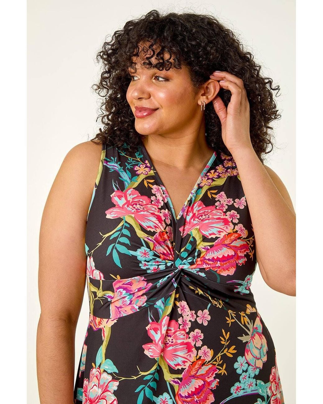 Roman White Curve Twist Front Floral Maxi Dress