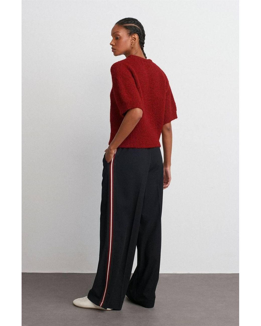 Dilvin Red Striped Wide-Leg Crepe Trousers